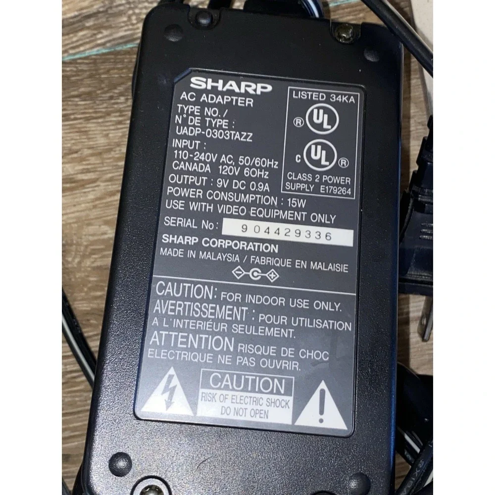 Genuine Sharp UADP-0303TAZZ Camcorder 9V / 0.9A AC Power Adapter Brick Plug OEM